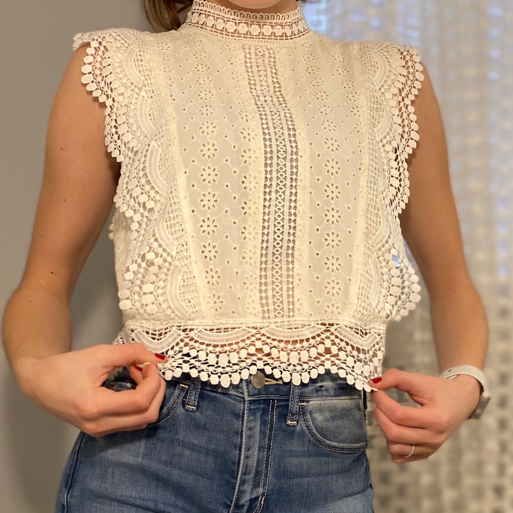 White Lace Crop Top